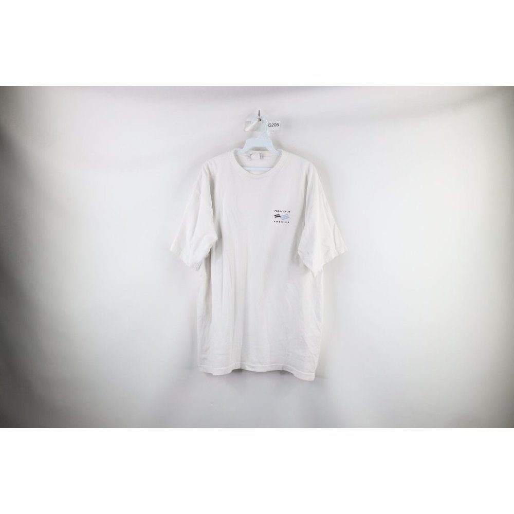 Vintage 90s Perry Ellis America Mens Large Spell Out Short Sleeve T-Shirt White